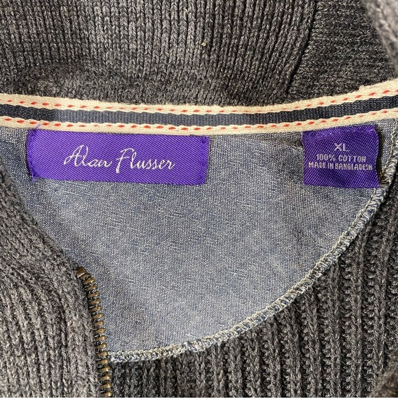 Alan Flusser Sweater Men XL 1/4 Zip Cotton Heather Gray High Neck Traditionalist - Picture 4 of 10